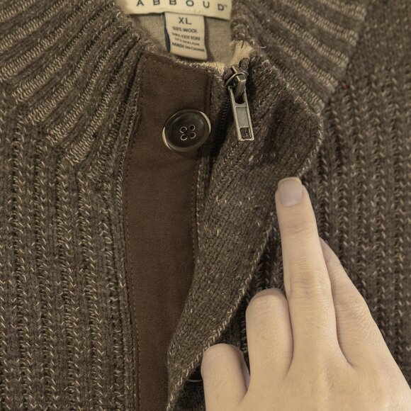 Joseph Abboud Brown Wool Sweater Cardigan Mock Neck Elbow Patch Long Sleeve Coat - Picture 5 of 12